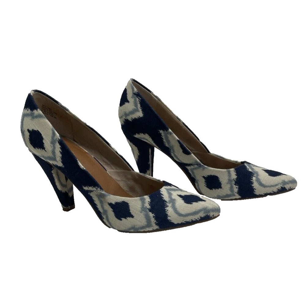 Seychelles Blue Cream Ikat Fabric Pointed Pumps Heels Anthro Boho Southwestern 9